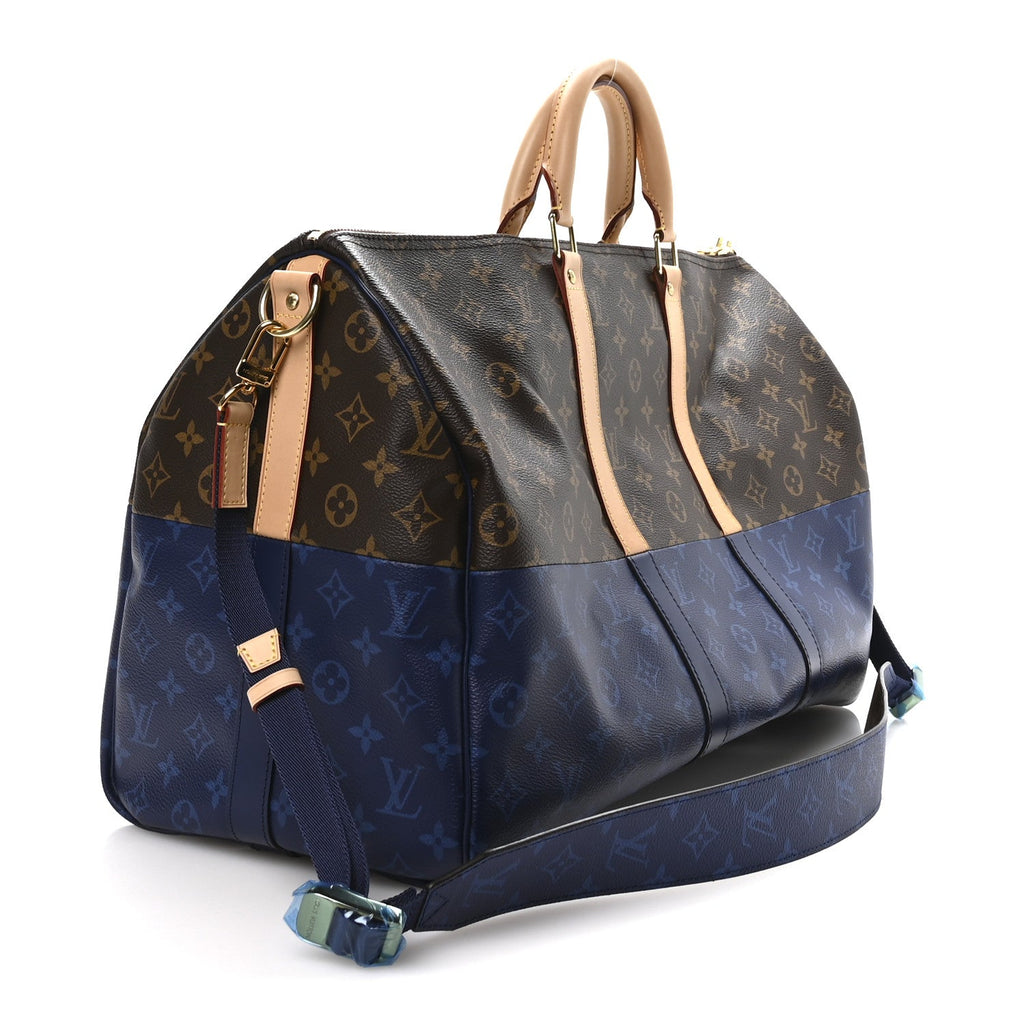 MONOGRAM SPLIT KEEPALL BANDOULIERE 50 PACIFIC BLUE