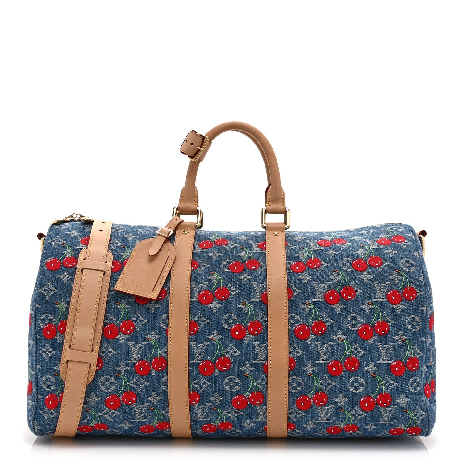 LV X TM MONOGRAM DENIM CERISES KEEPALL BANDOULIERE 45 BLUE