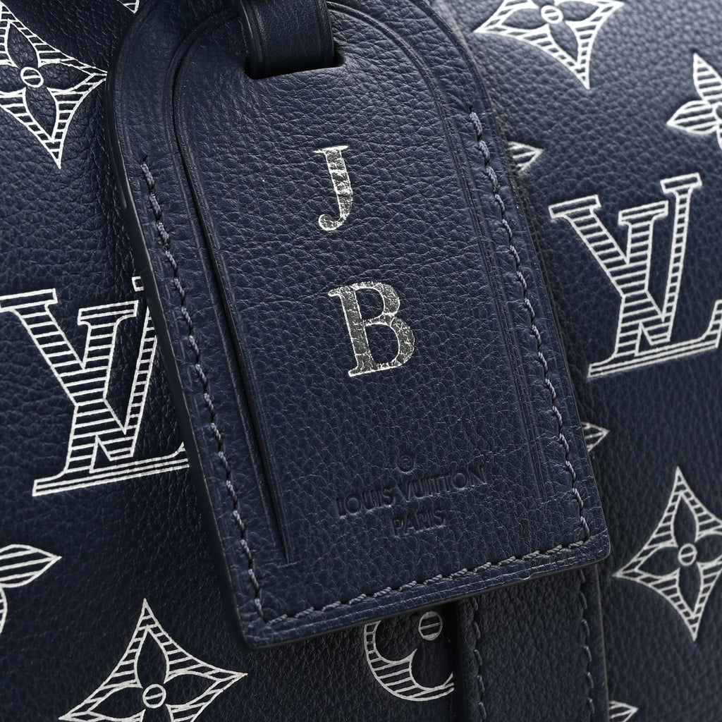 CALFSKIN SHADOW MONOGRAM KEEPALL BANDOULIERE 50 INK BLUE WHITE