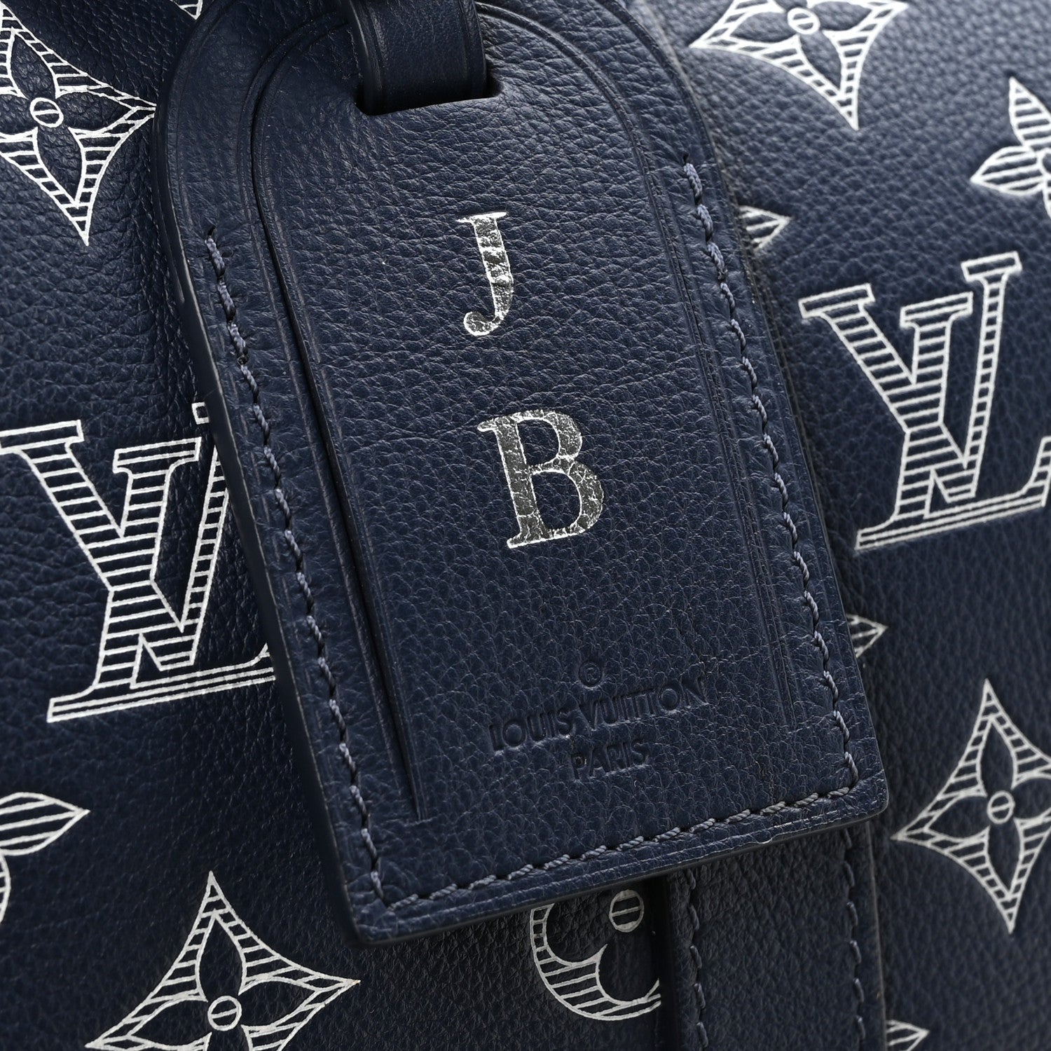 CALFSKIN SHADOW MONOGRAM KEEPALL BANDOULIERE 50 INK BLUE WHITE