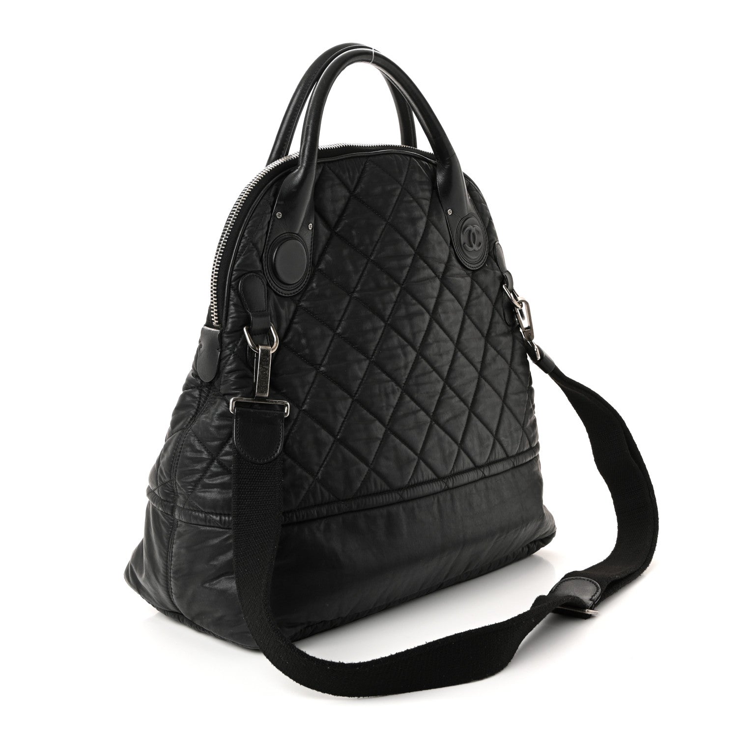 Coated Canvas Quilted Large Garment Travel Bag Black