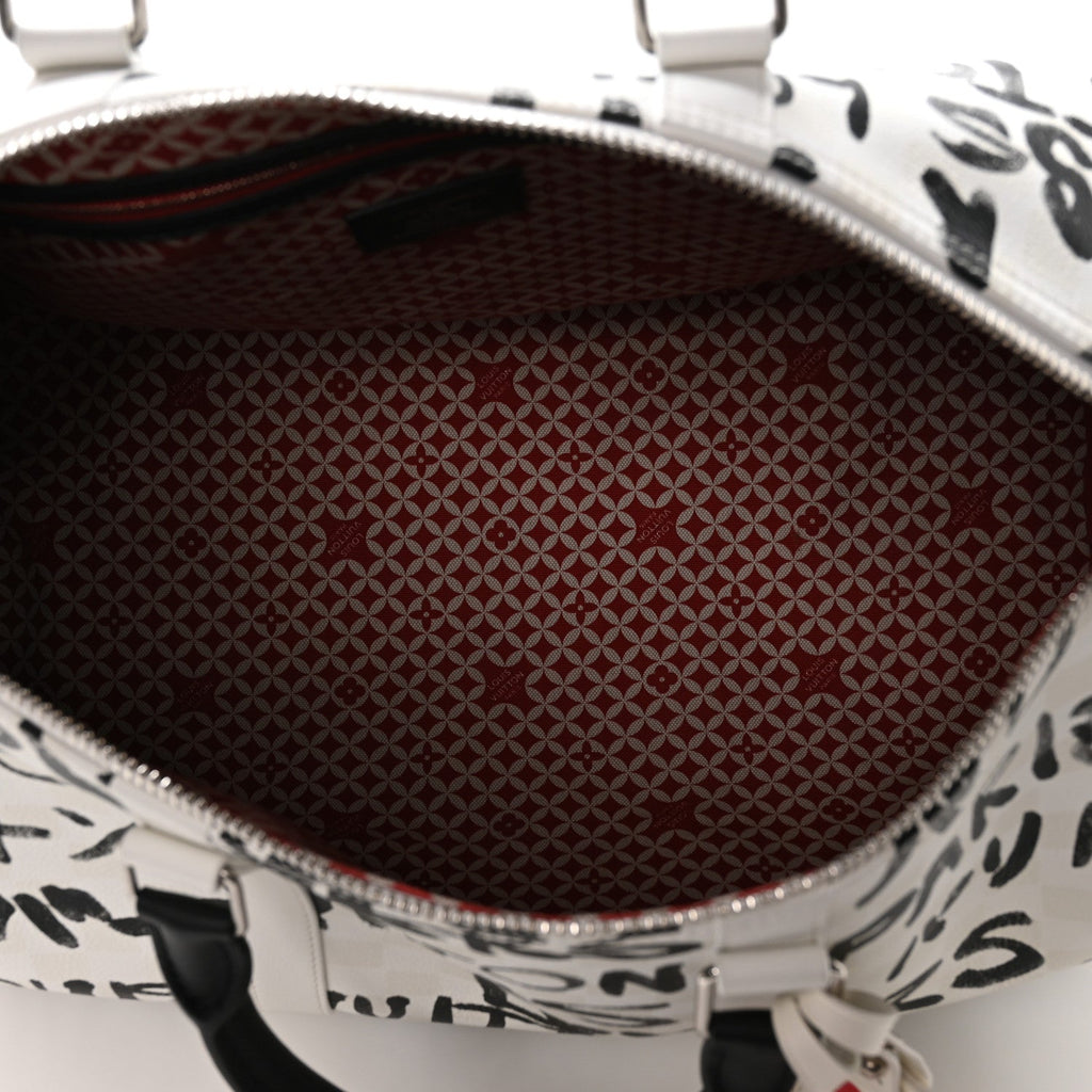 COWHIDE DAMIER LV DYNASTY KEEPALL BANDOULIERE 50 WHITE BLACK