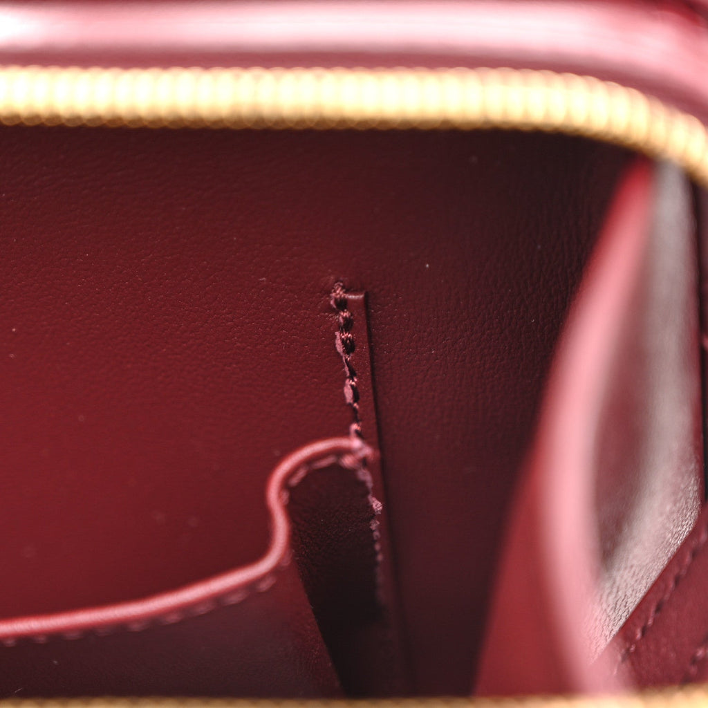 CALFSKIN QUILTED STUDDED SQUARE VANITY CASE BURGUNDY