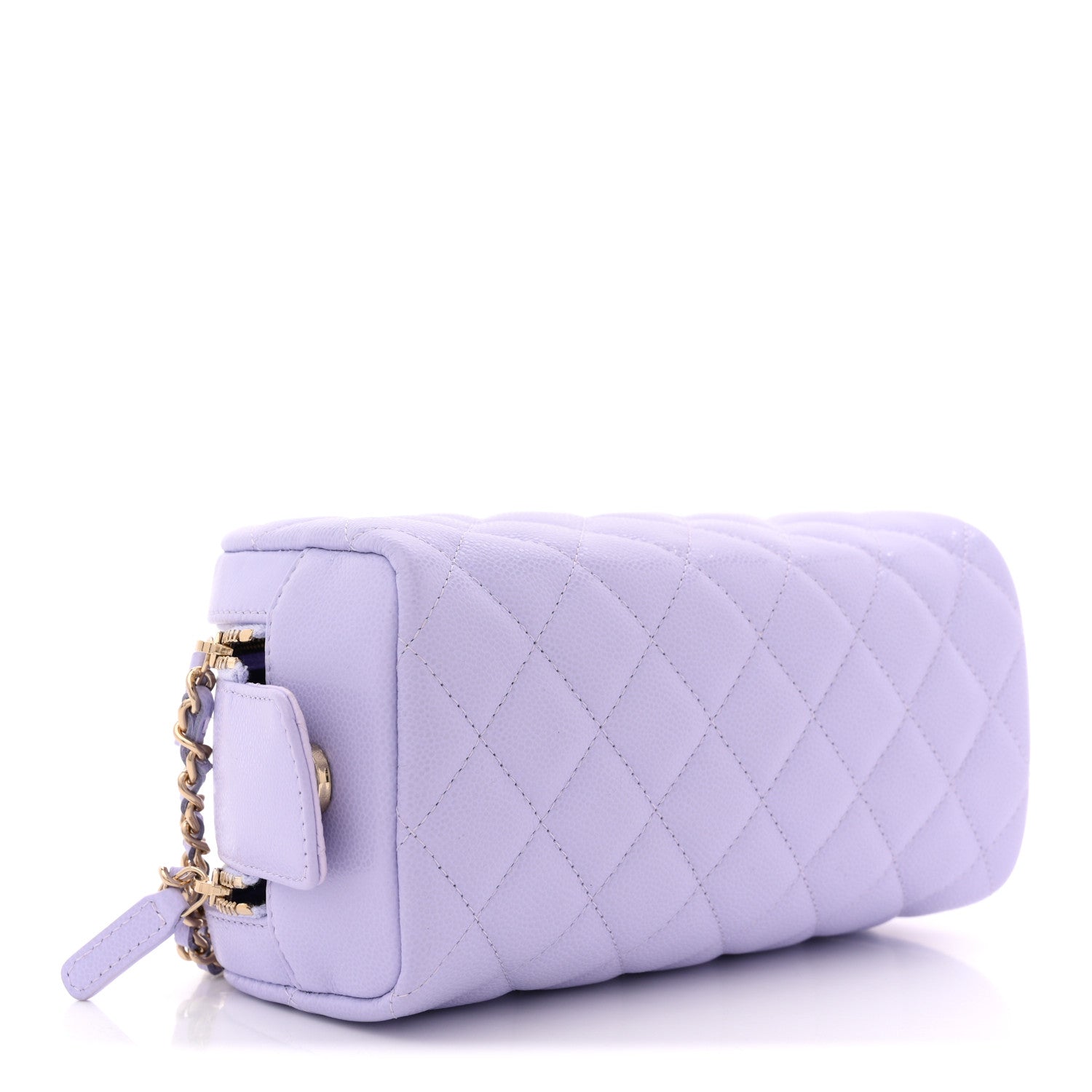 CAVIAR QUILTED TOILETRY CASE WITH CHAIN LIGHT PURPLE