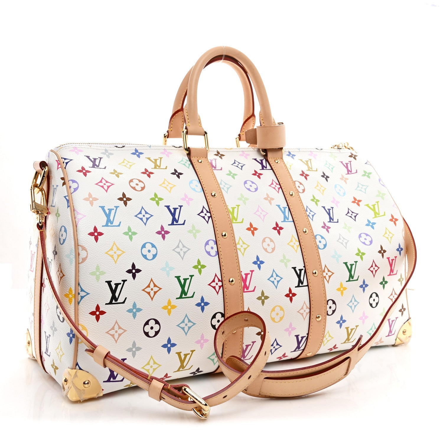 LV X TM MONOGRAM MULTICOLOR KEEPALL BANDOULIERE 45 WHITE