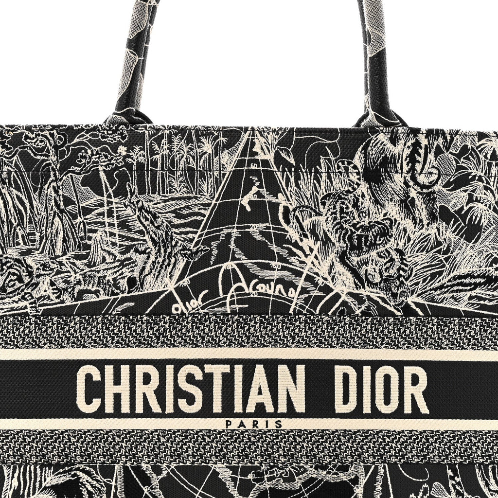 Canvas Embroidered Large Around The World Book Tote Black White