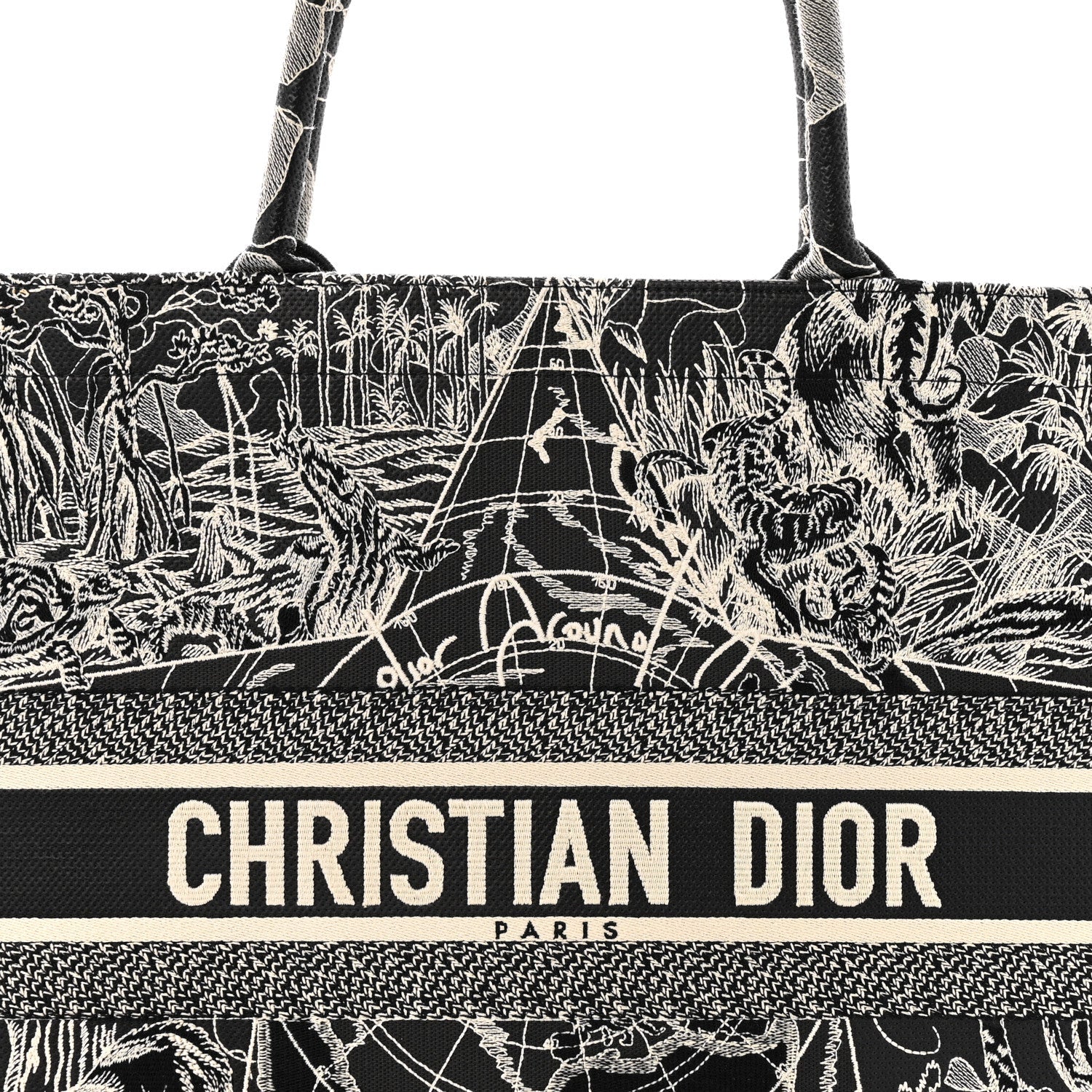 Canvas Embroidered Large Around The World Book Tote Black White