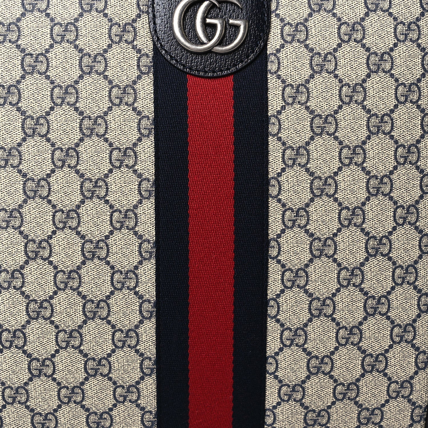 GG SUPREME MONOGRAM TEXTURED DOLLAR CALFSKIN WEB SMALL SAVOY CABIN TROLLEY BEIGE BLUE