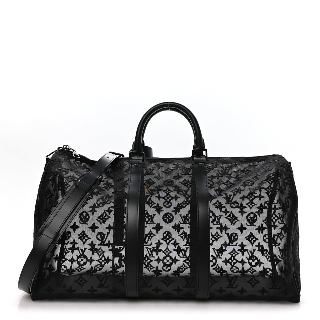 MONOGRAM SEE THROUGH KEEPALL BANDOULIERE 50 BLACK
