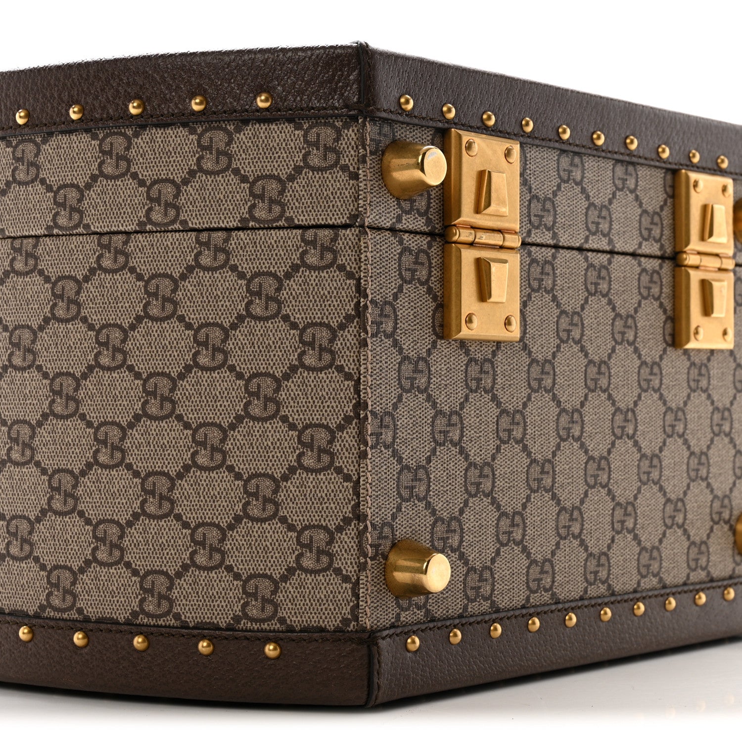 GG SUPREME MONOGRAM TEXTURED DOLLAR CALFSKIN WEB SAVOY HAT BOX BEIGE EBONY NEW ACERO