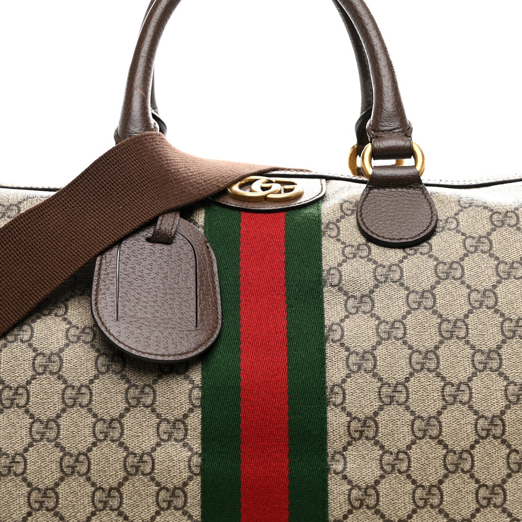 GG SUPREME MONOGRAM TEXTURED DOLLAR CALFSKIN WEB MEDIUM OPHIDIA CARRY-ON DUFFLE BAG BEIGE EBONY NEW ACERO