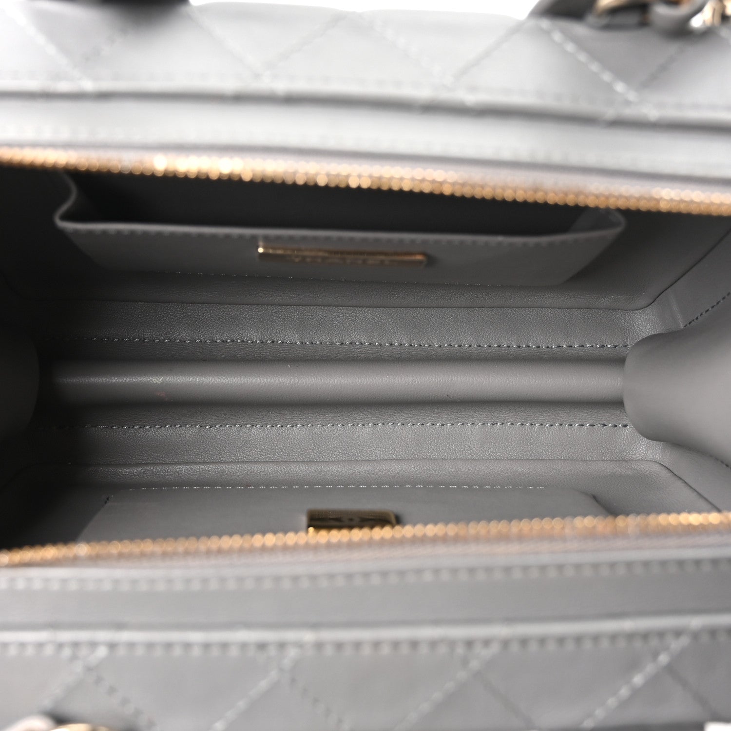 CALFSKIN QUILTED STUDDED SQUARE VANITY CASE GREY