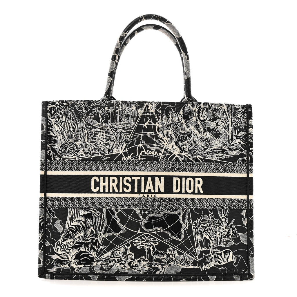Canvas Embroidered Large Around The World Book Tote Black White