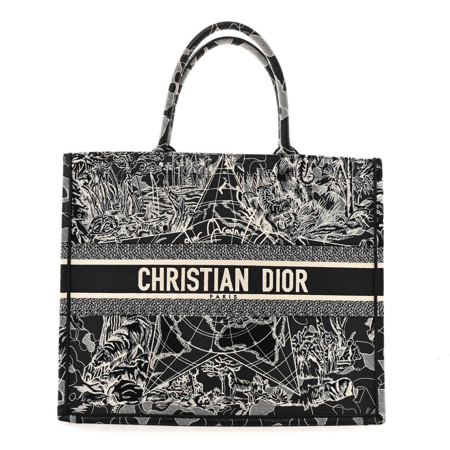 Canvas Embroidered Large Around The World Book Tote Black White