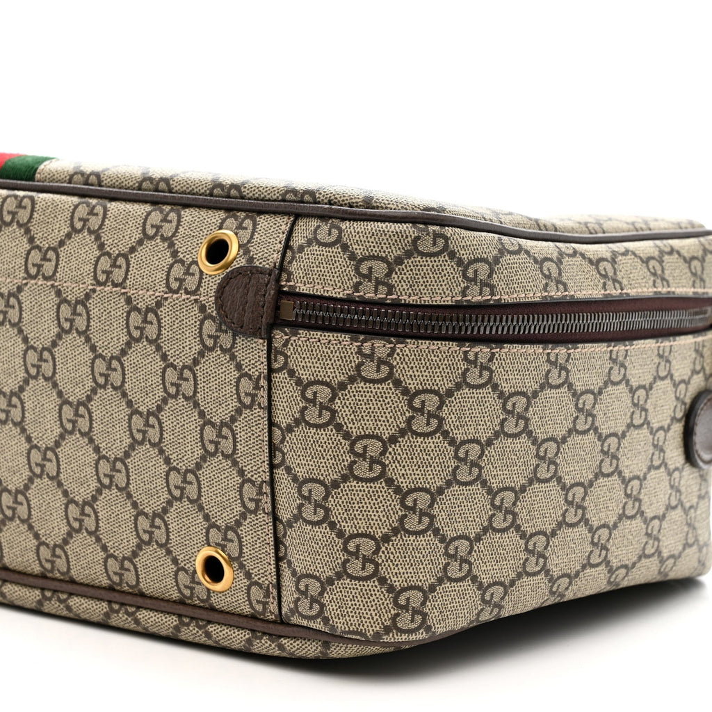 GG SUPREME MONOGRAM TEXTURED DOLLAR CALFSKIN WEB SAVOY SHOE CASE BAG BEIGE EBONY NEW ACERO