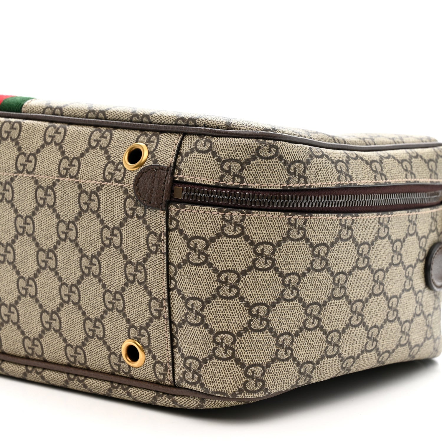 GG SUPREME MONOGRAM TEXTURED DOLLAR CALFSKIN WEB SAVOY SHOE CASE BAG BEIGE EBONY NEW ACERO