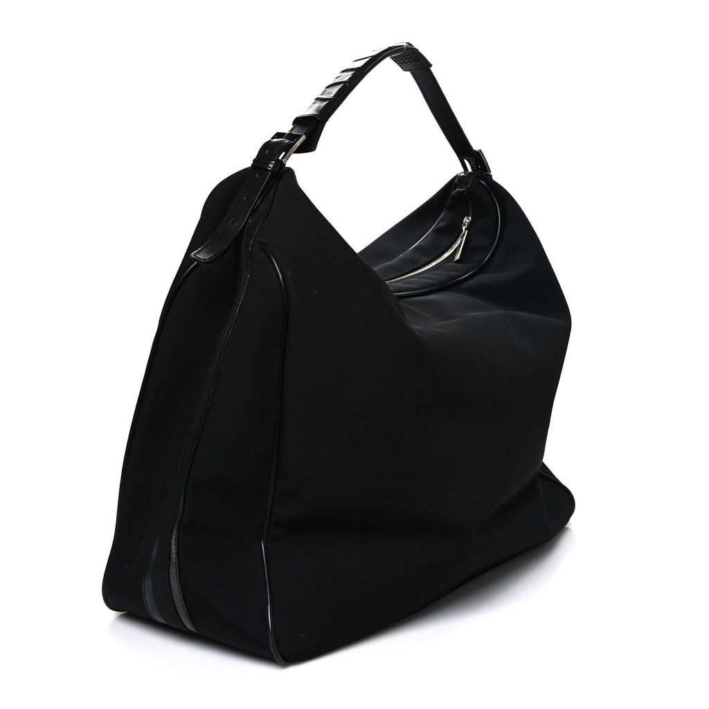 CALFSKIN CANVAS DOUBLE ZIP LARGE TRAVEL BAG BLACK