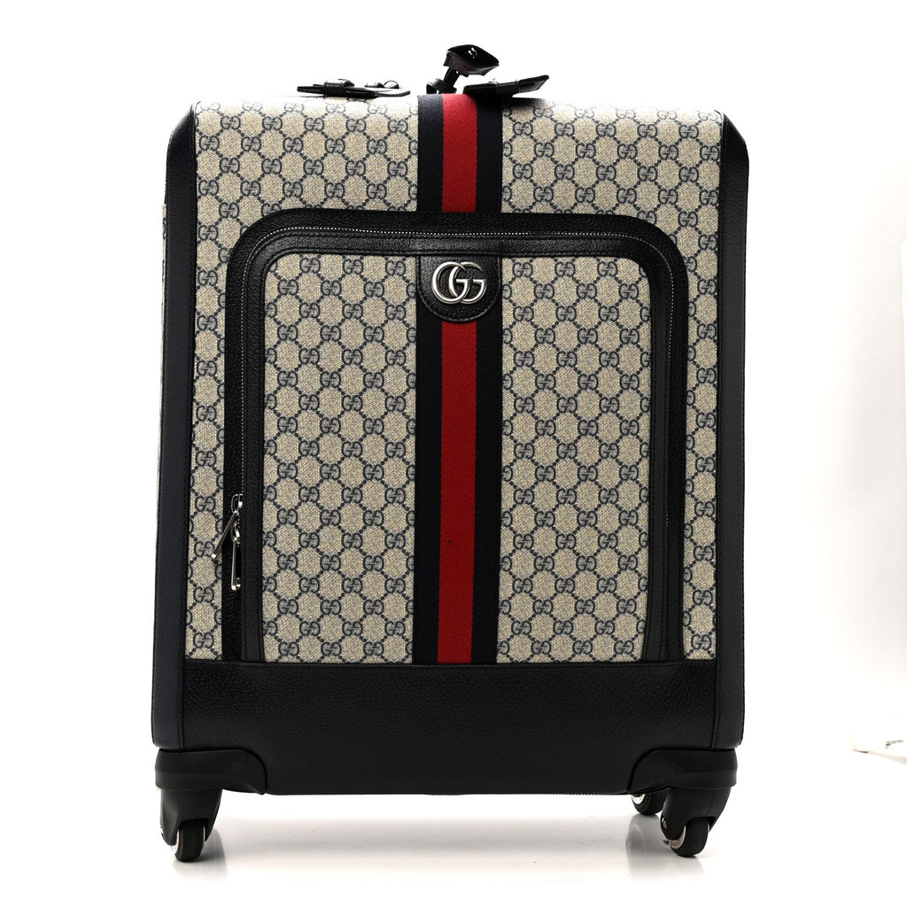 GG Supreme Monogram Textured Dollar Calfskin Web Savoy Cabin Plus Trolley Beige Blue