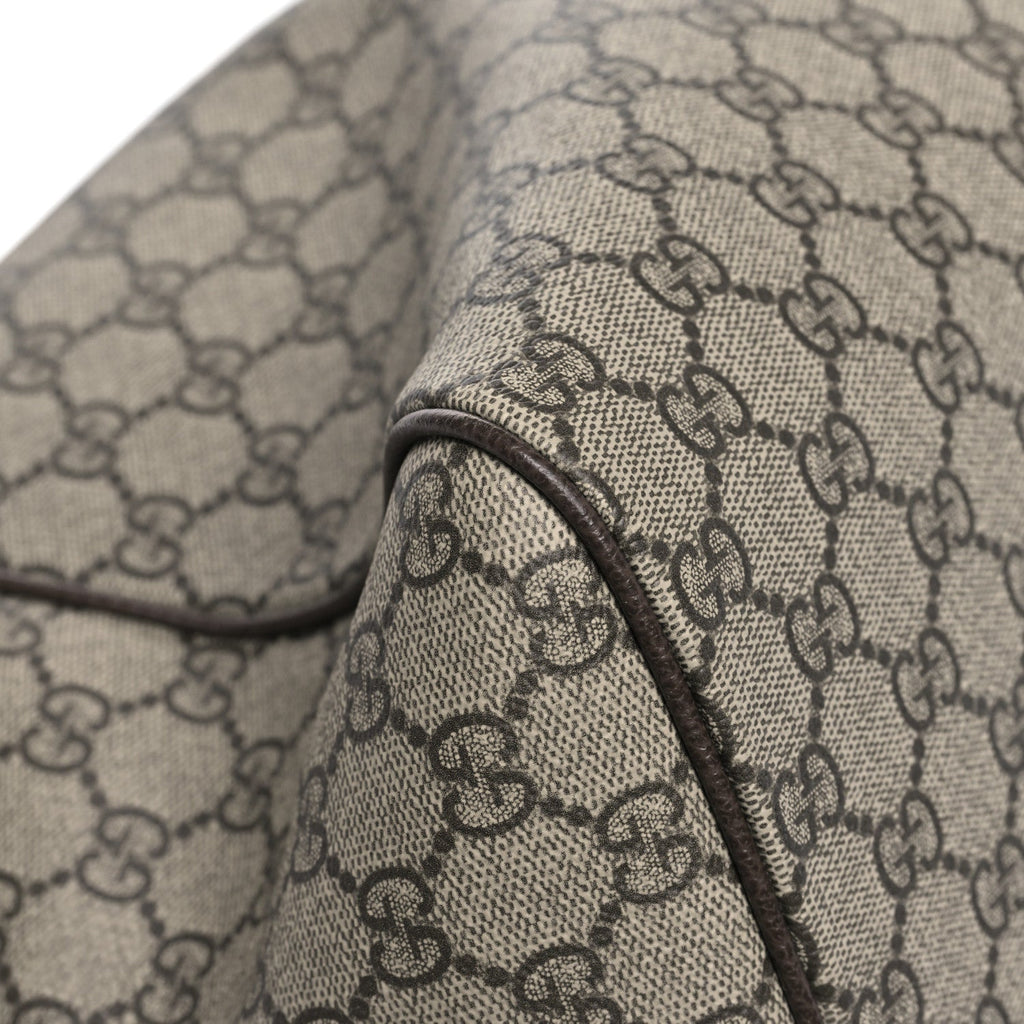 GG Supreme Monogram Textured Dollar Calfskin Web Medium Savoy Duffle Bag Beige Dark Brown