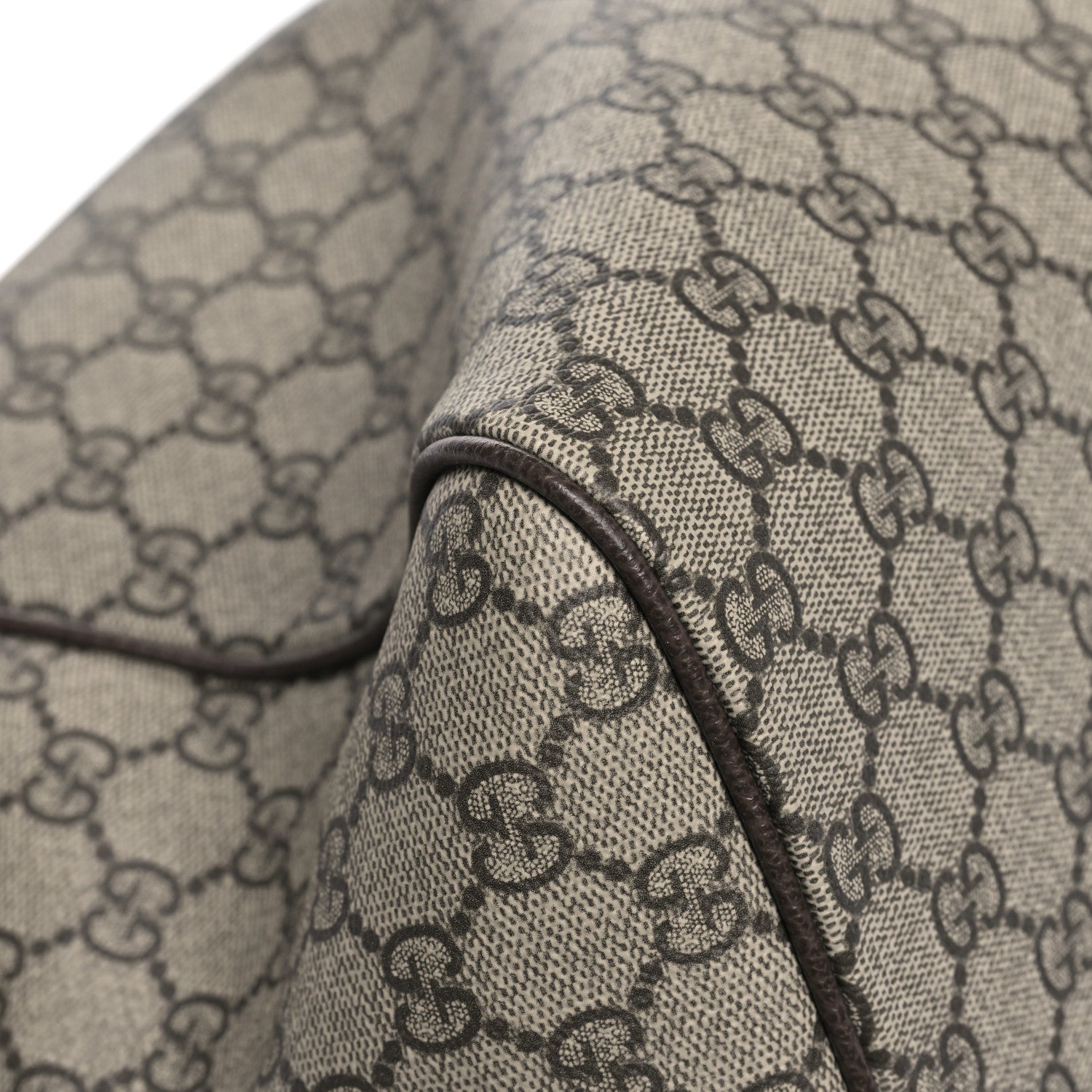 GG Supreme Monogram Textured Dollar Calfskin Web Medium Savoy Duffle Bag Beige Dark Brown