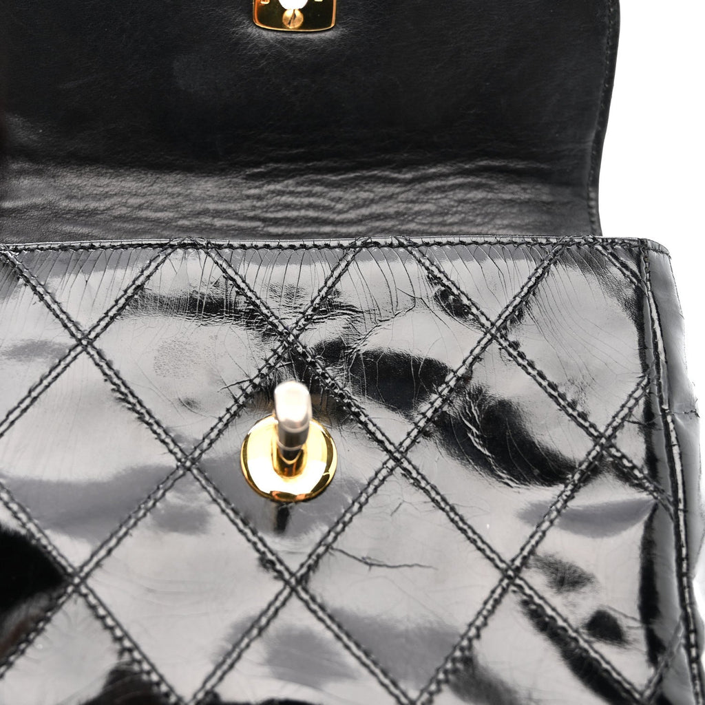 PATENT FLAP WAIST BELT BAG BLACK