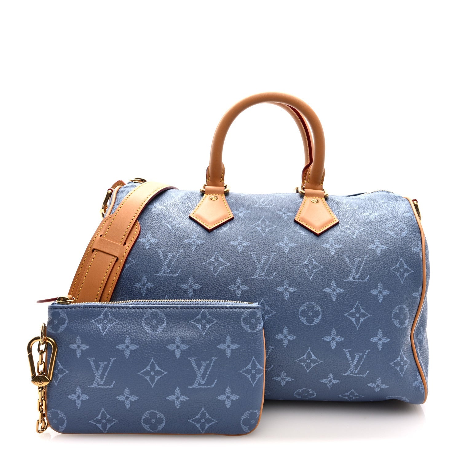 CALFSKIN MONOGRAM SPEEDY P9 BANDOULIERE 30 SILK BLUE