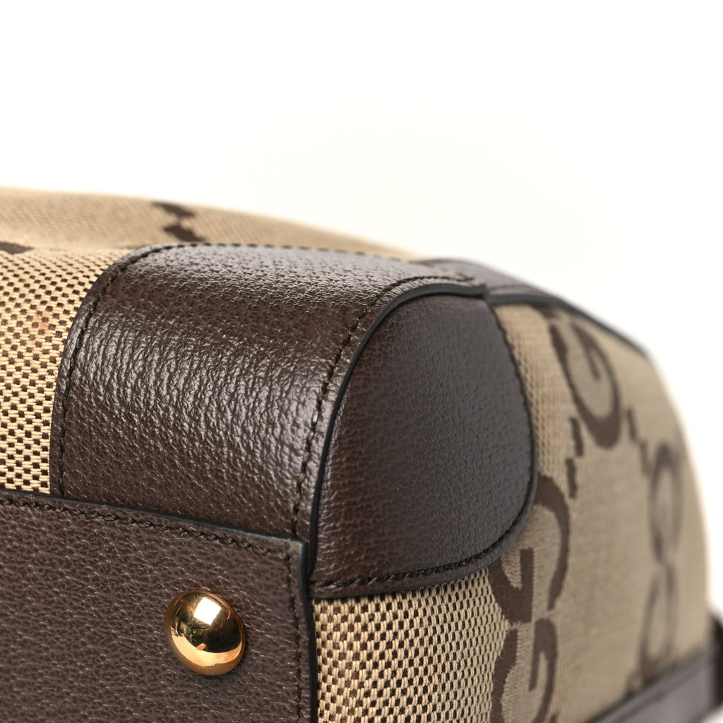 Monogram Jumbo GG Textured Dollar Calfskin Web Large Duffle Bag Camel Ebony