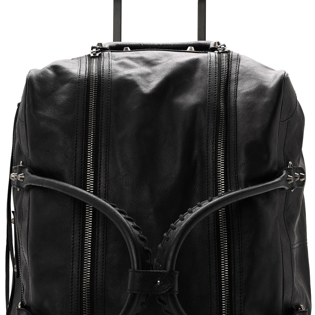 AGNEAU SILVER HARDWARE DUFFLE CARRY ON TRAVEL BAG BLACK