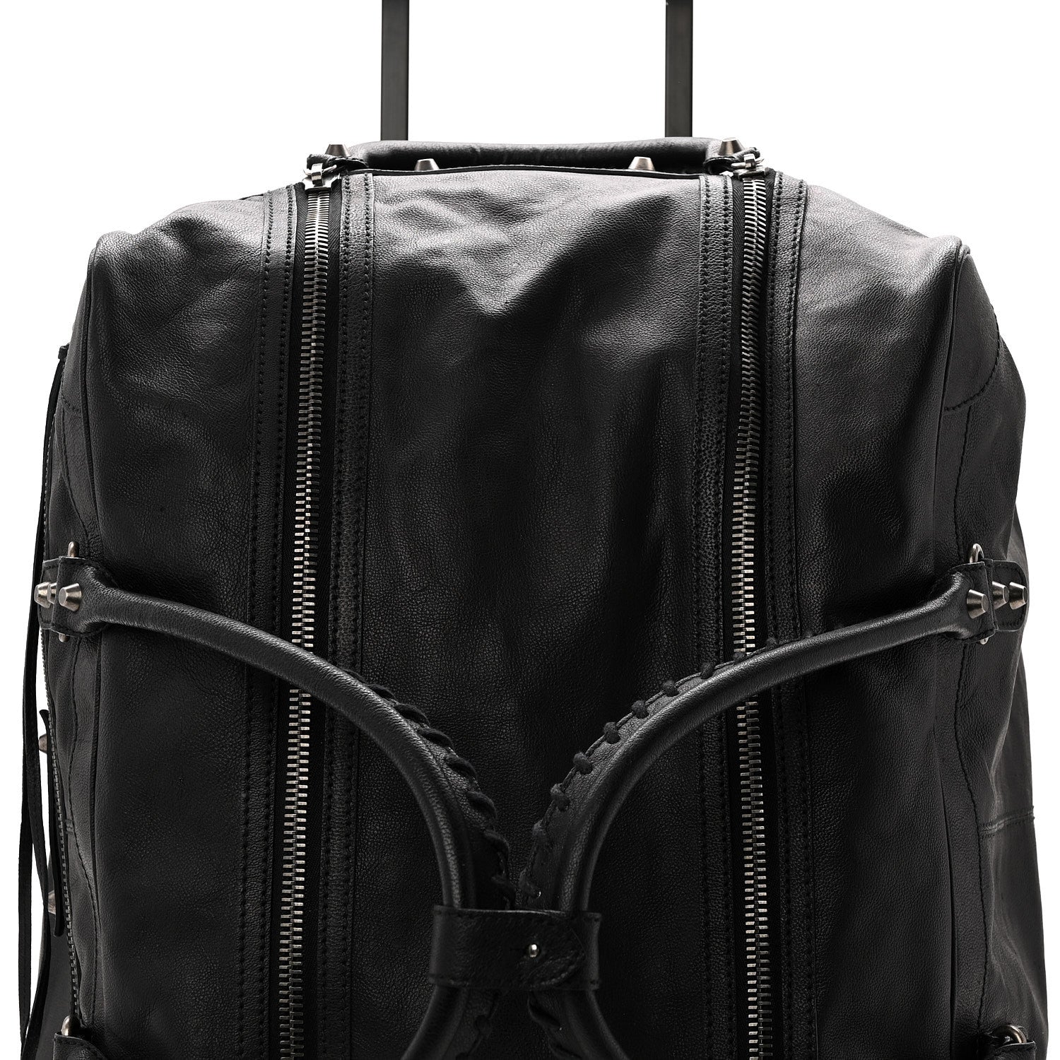 AGNEAU SILVER HARDWARE DUFFLE CARRY ON TRAVEL BAG BLACK
