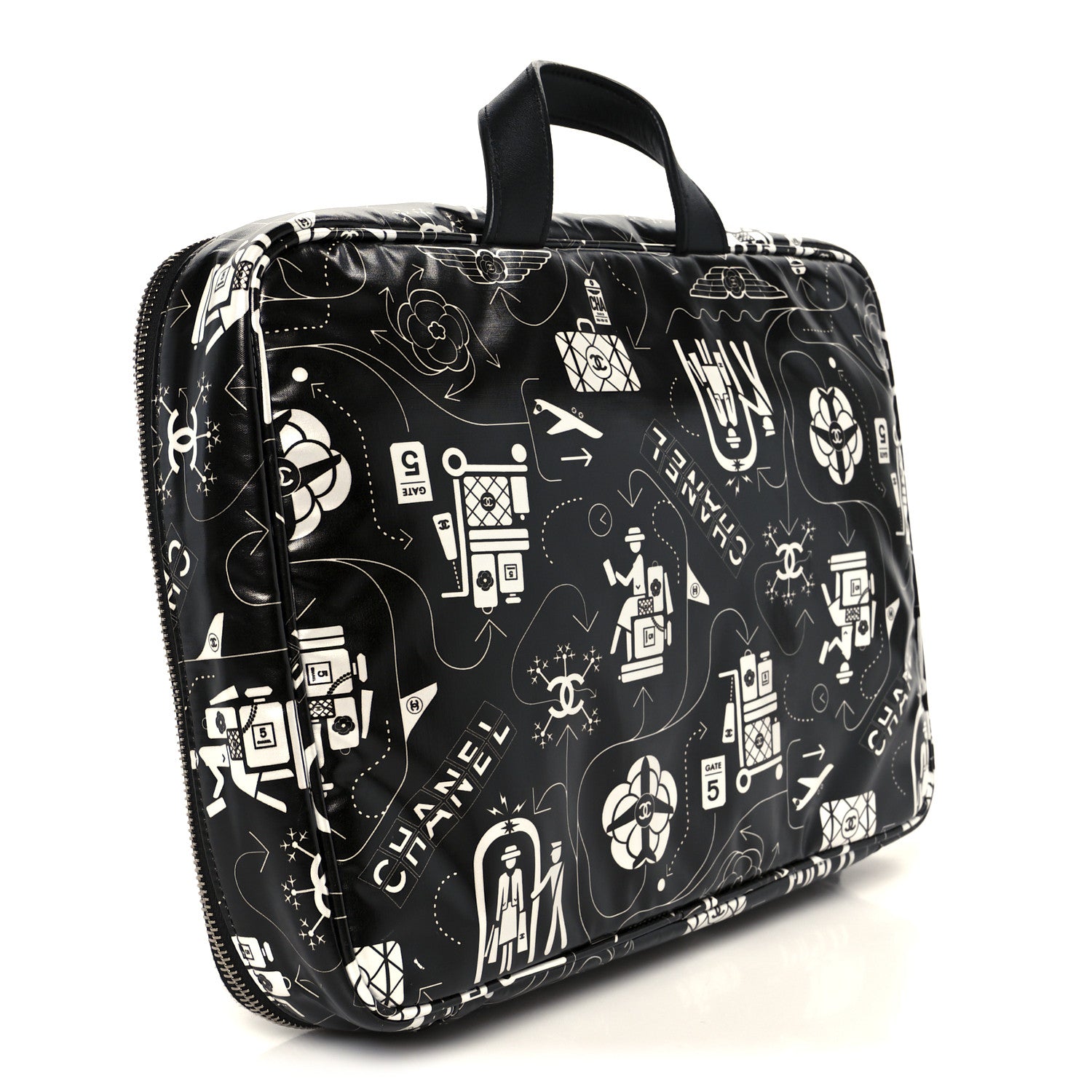 Coated Canvas Airline Large Travel Bag Black White