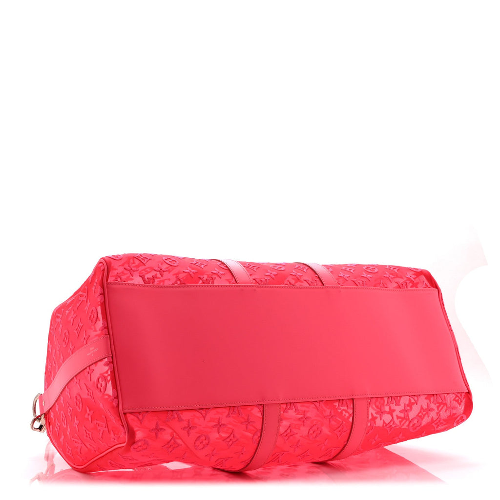 MONOGRAM FLUO SEE THROUGH KEEPALL BANDOULIERE 50 ROSE