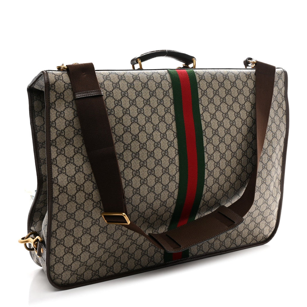 GG SUPREME MONOGRAM TEXTURED DOLLAR CALFSKIN WEB OPHIDIA SAVOY GARMENT BAG BEIGE EBONY NEW ACERO