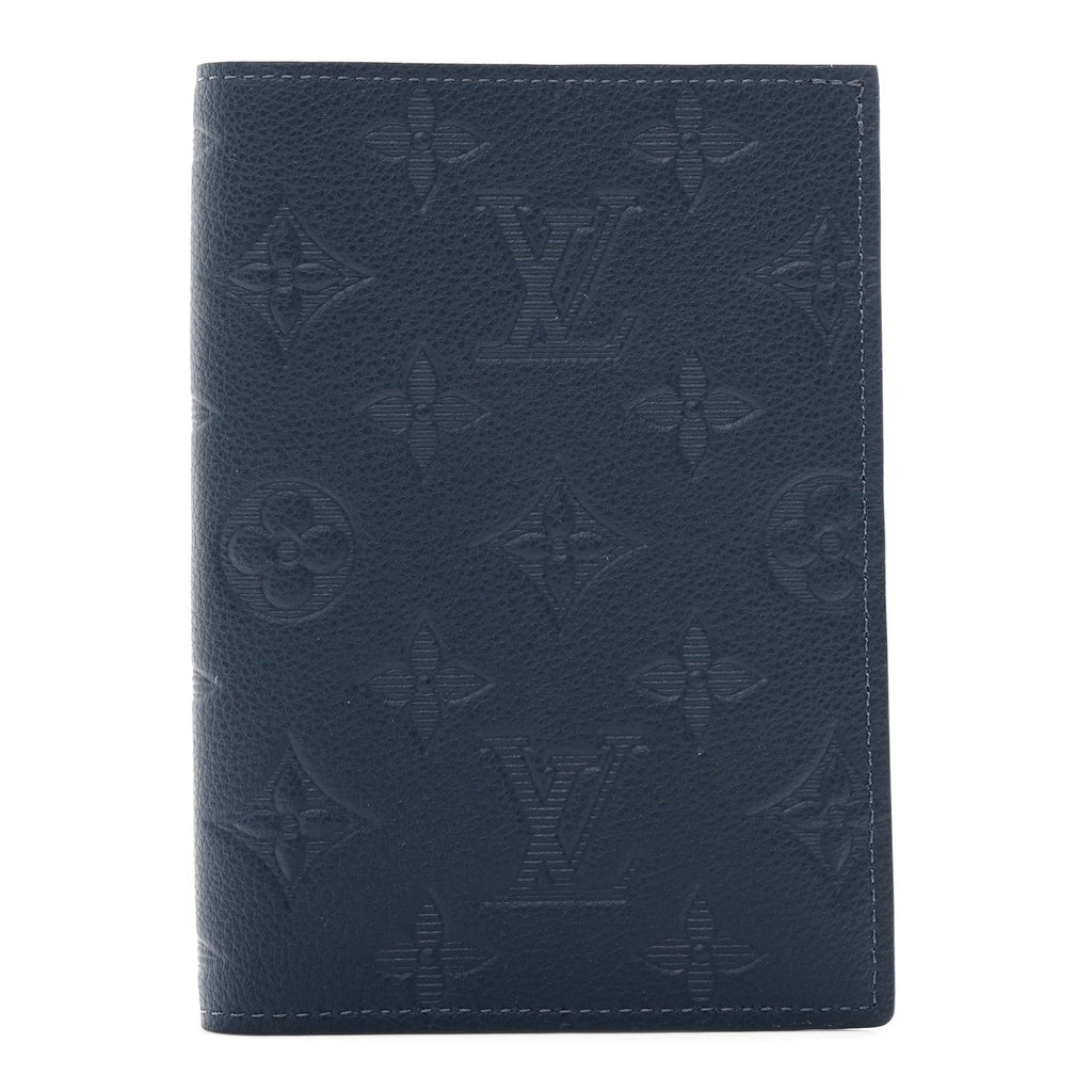 Calfskin Monogram Shadow Passport Cover Navy Blue