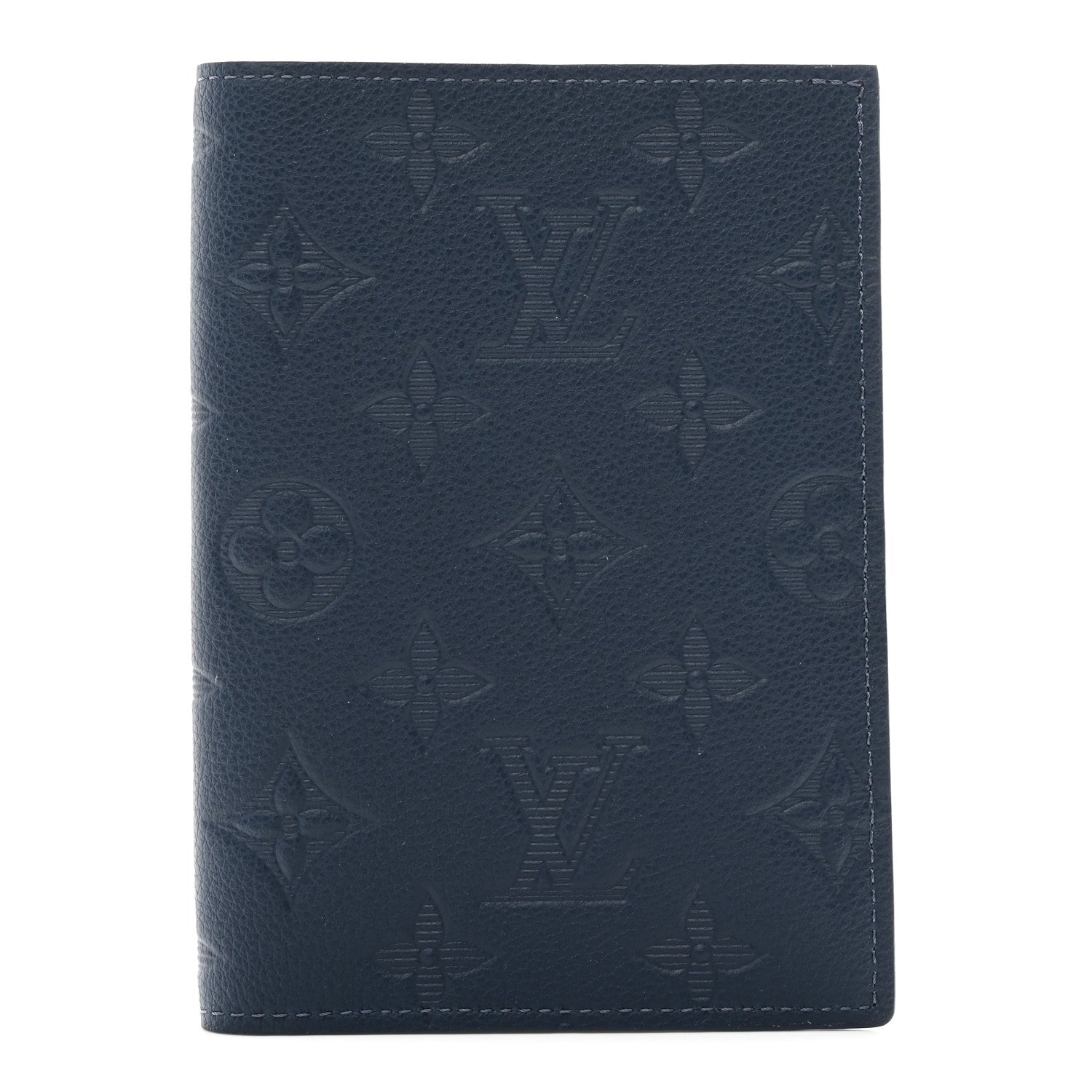 Calfskin Monogram Shadow Passport Cover Navy Blue