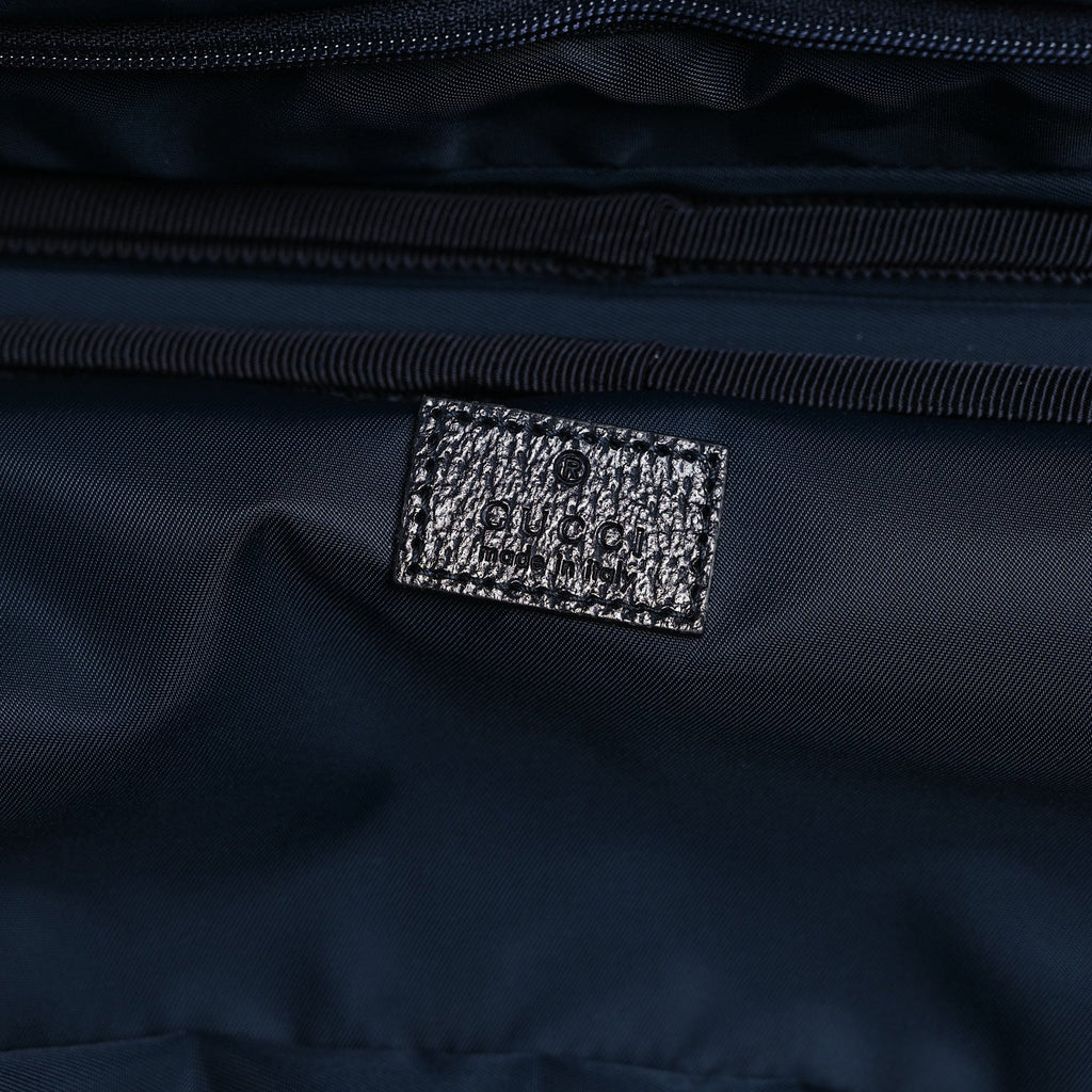 GG SUPREME MONOGRAM TEXTURED DOLLAR CALFSKIN WEB SMALL SAVOY CABIN TROLLEY BEIGE BLUE
