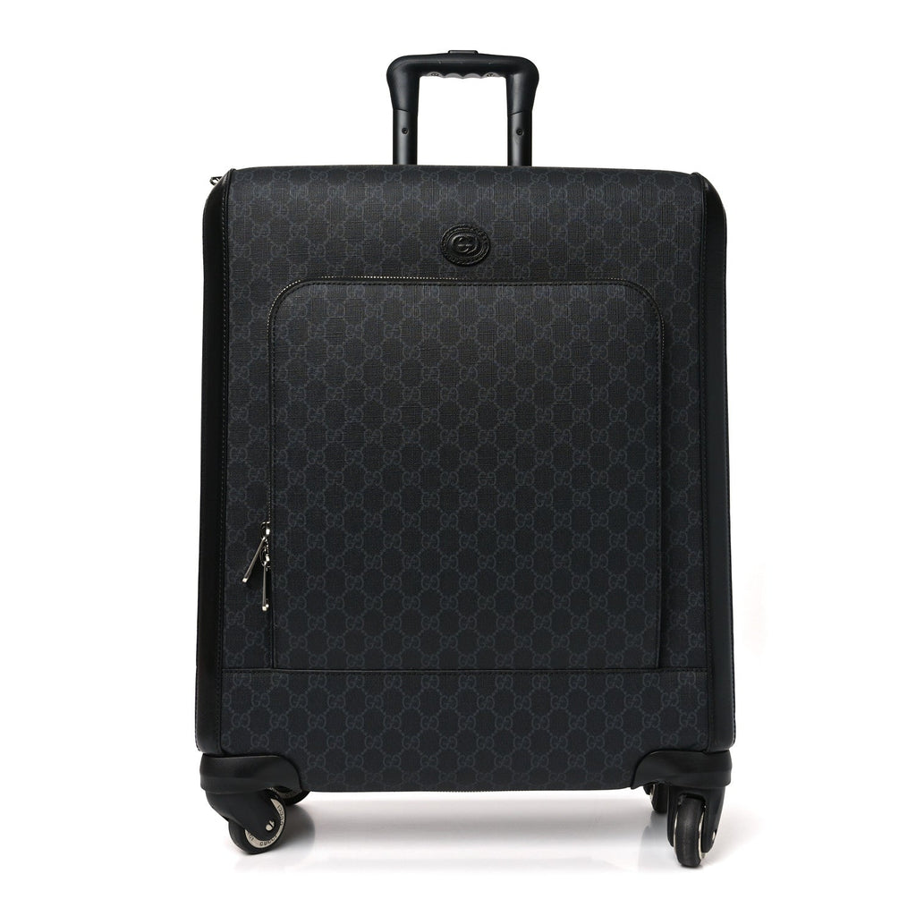 GG SUPREME MONOGRAM AZALEA CALFSKIN RETRO INTERLOCKING G SMALL SAVOY CABIN TROLLEY BLACK