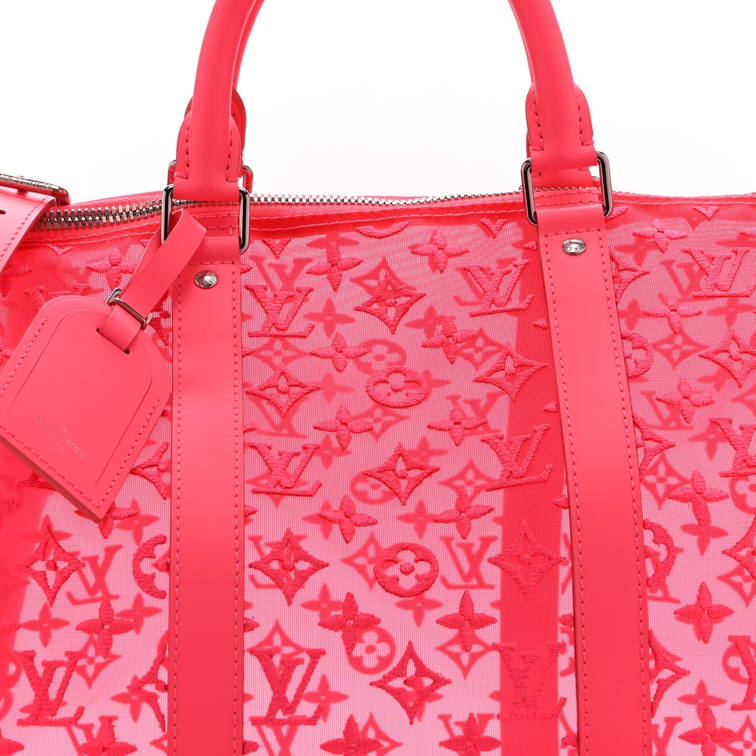 MONOGRAM FLUO SEE THROUGH KEEPALL BANDOULIERE 50 ROSE