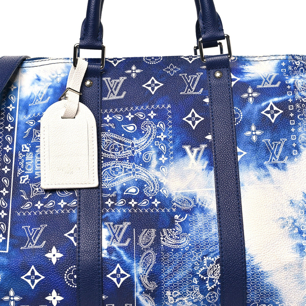 COWHIDE MONOGRAM BANDANA KEEPALL BANDOULIERE 50 BLUE