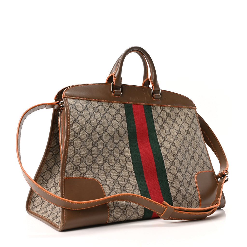 GG Supreme Monogram Medium Web Duffle Beige Brown Orange