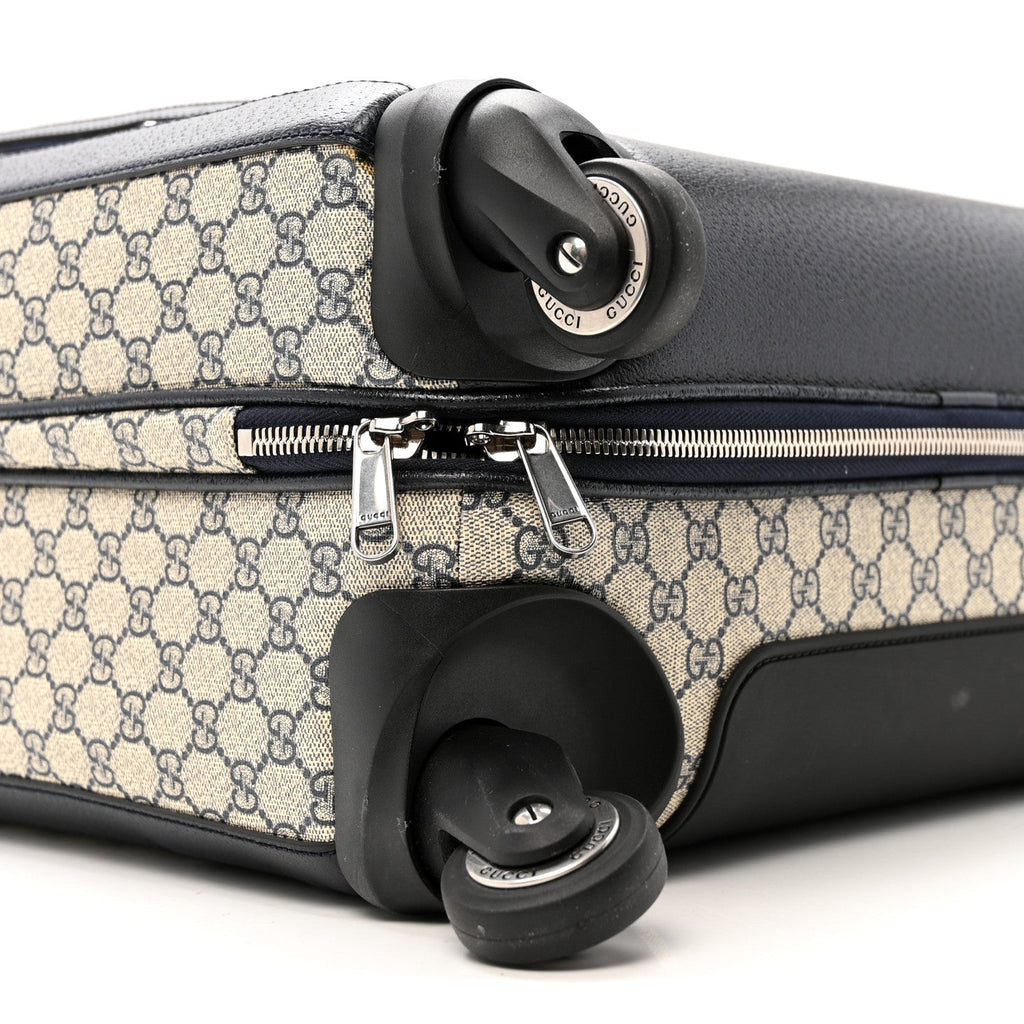 GG Supreme Monogram Textured Dollar Calfskin Web Savoy Cabin Plus Trolley Beige Blue