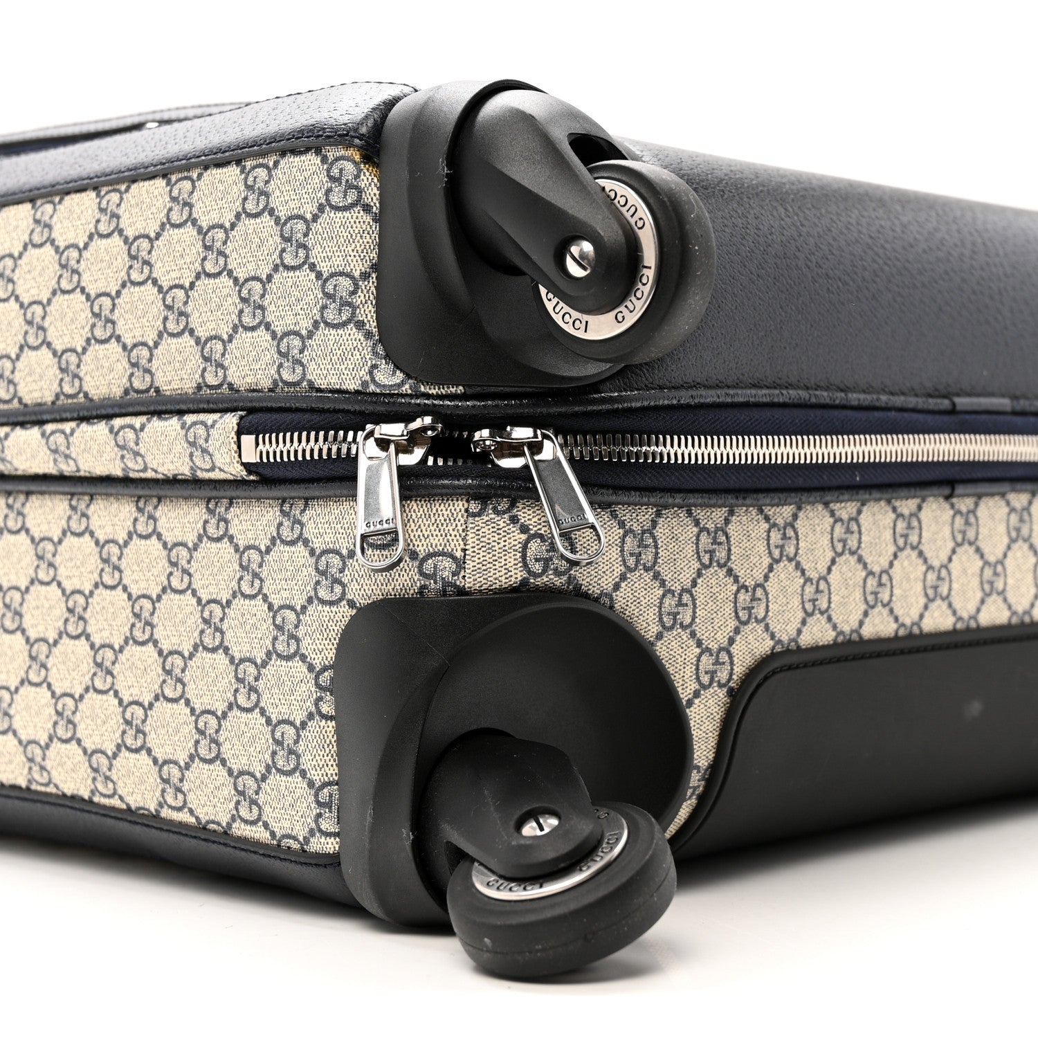 GG Supreme Monogram Textured Dollar Calfskin Web Savoy Cabin Plus Trolley Beige Blue