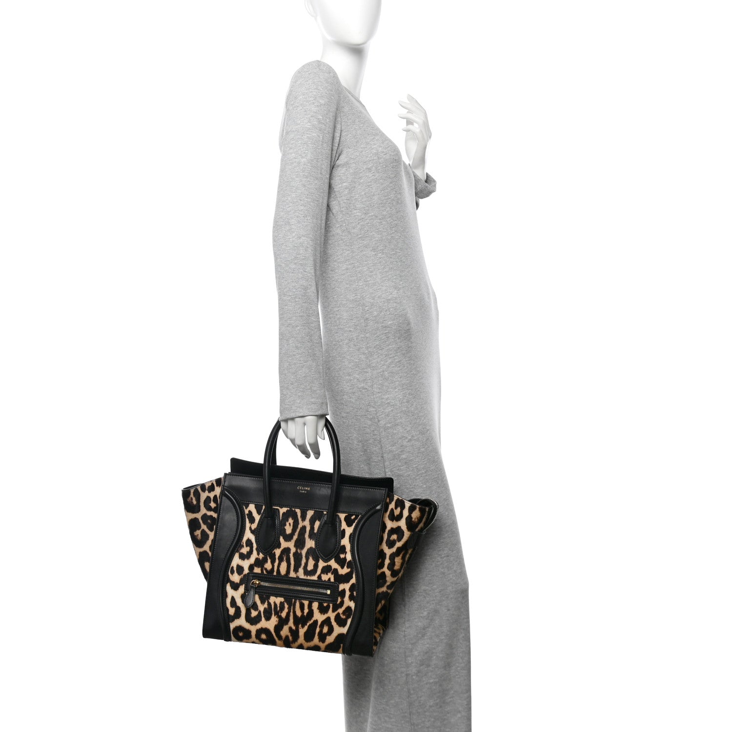 LEOPARD PONY HAIR MINI LUGGAGE BLACK