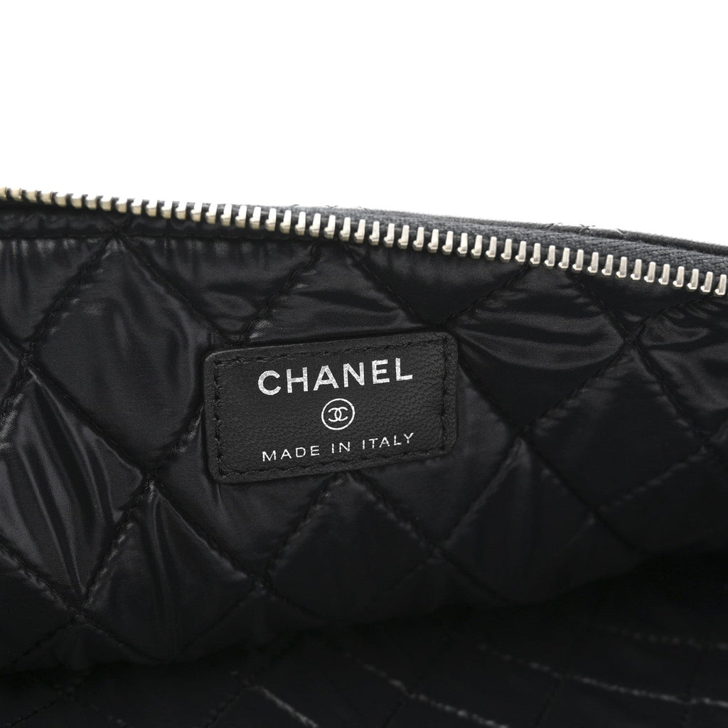 LAMBSKIN DOUBLE STITCH QUILTED COSMETIC CASE BLACK