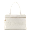 CALFSKIN STITCHED MAXI LOGO BOWLING BAG WHITE