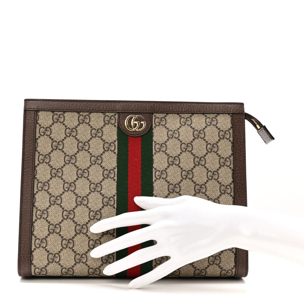 GG SUPREME MONOGRAM WEB OPHIDIA POUCH BROWN