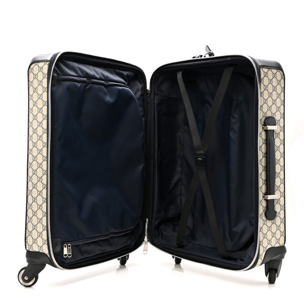 GG Supreme Monogram Textured Dollar Calfskin Web Savoy Cabin Plus Trolley Beige Blue