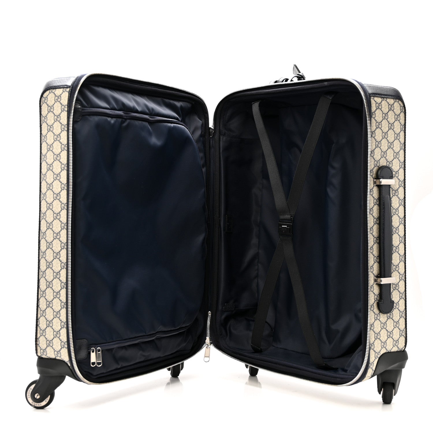 GG Supreme Monogram Textured Dollar Calfskin Web Savoy Cabin Plus Trolley Beige Blue