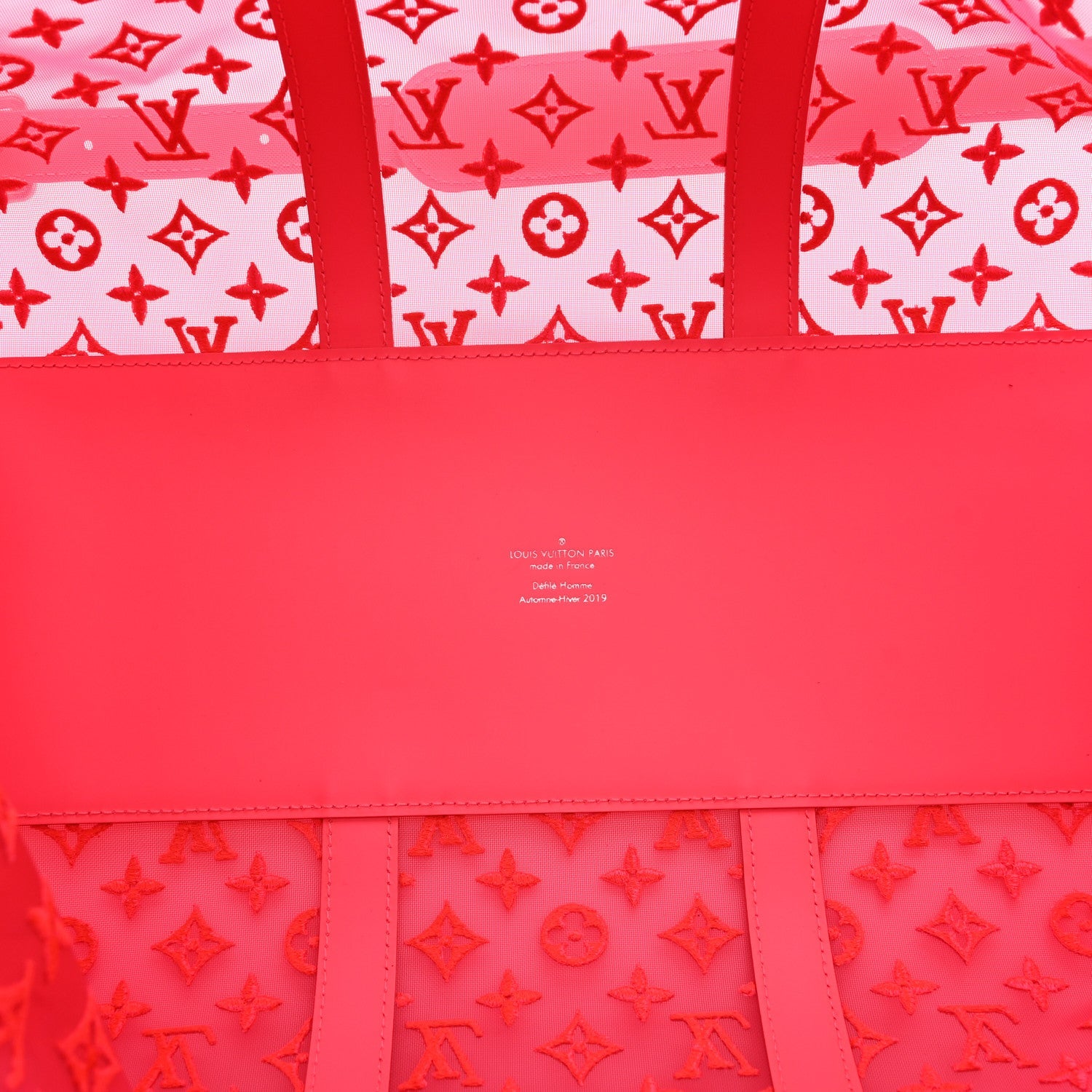 MONOGRAM FLUO SEE THROUGH KEEPALL BANDOULIERE 50 ROSE