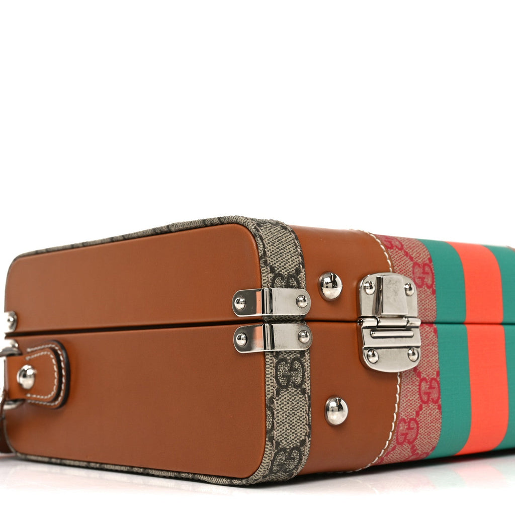 X DANS LE VERT GG SUPREME MONOGRAM CUOIO WEB MINI RETRO INTERLOCKING G SAVOY TOP HANDLE BEAUTY CASE BEIGE ROSSO EBONY HARNESS  BROWN