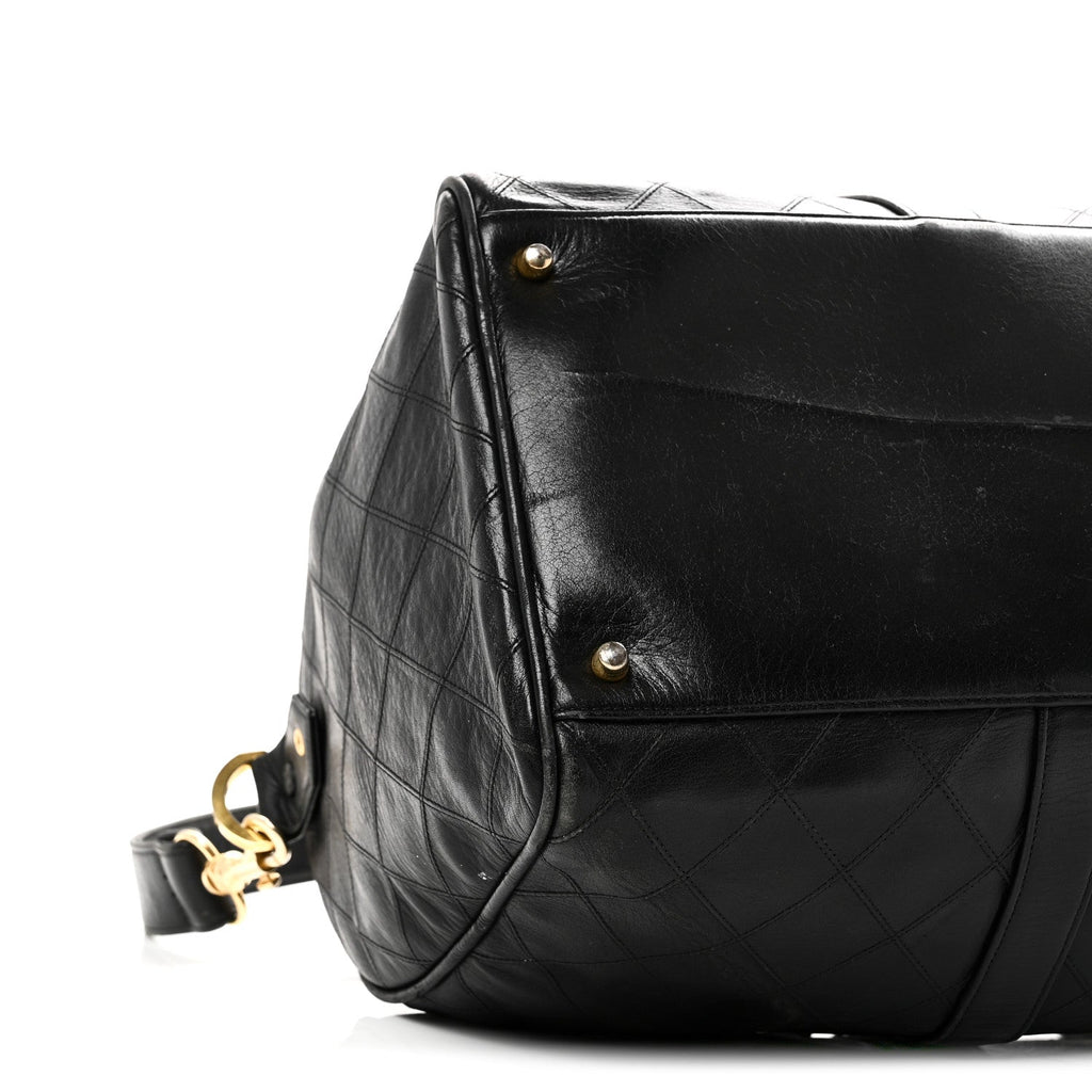 CALFSKIN STITCHED DUFFLE TRAVEL BAG BLACK